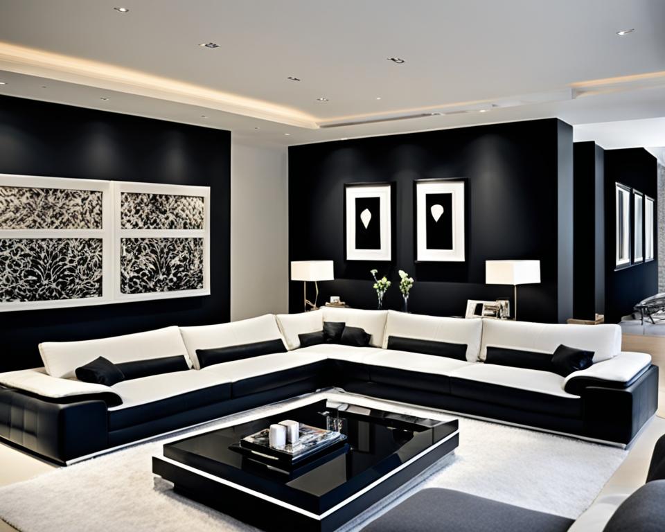 Wohnzimmer mit Sofas in Schwarz