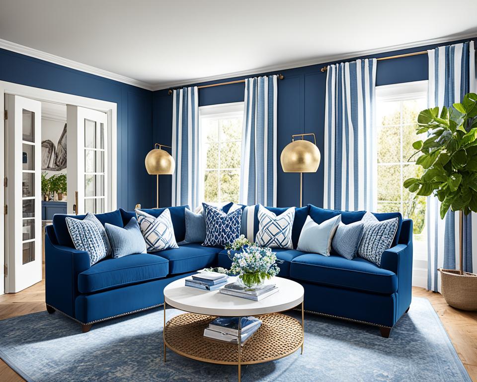 Wohnzimmer mit Sofas in Blau