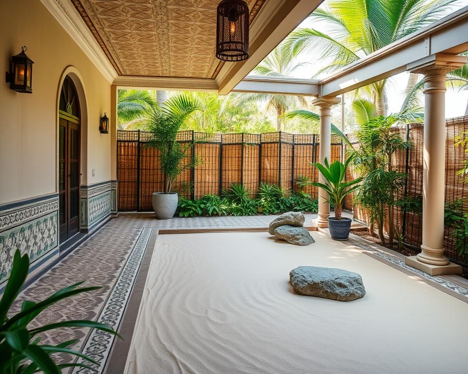 Veranda with Maroccan tiles and Zen garden